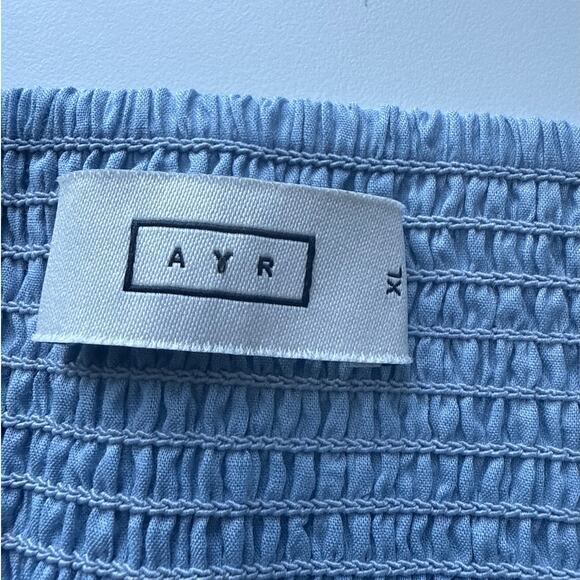 AYR Shirred Seersucker Light Blue Midi Dress in 100% Cotton Size XL - Picture 7 of 8